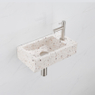 FugaFlow Eccelente Pietra Ensemble de fontaine - 40x22x10cm - trou de robinet à droite - robinet de fontaine en acier inoxydable brossé PVD - bouchon de vidange - siphon abaissé - beige mat SW1468983