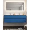 Mondiaz VICA ensemble de meuble de salle de bain - 150cm - meuble sous-vasque jeans - 2 tiroirs - lavabo moon double - 2 trous de robinet - miroir LED - version XL 60cm de haut SW1098206