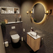 Mondiaz Fowy meuble de toilette - 50x50x23cm - chêne blanchi mat - 1 trou de robinet - lavabo à droite - 1 porte - solid surface - plan Mélamine - lavabo : blanc SW761414