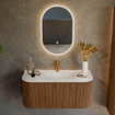 MONDIAZ KURVE-DLUX 100cm Meuble salle de bain avec module 25 G et D - couleur Walnut - 1 tiroir - 2 portes - vasque GRUNNE centre - 1 trou de robinet - couleur Opalo SW1137630