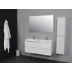 Basic Line Bella Ensemble meuble de salle de bains - 120x55x46cm - 2 lavabos - Acrylique - Blanc - 2 trous de robinet - Armoire miroir sans éclairage - Mélamine blanc brillant SW398057