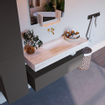 Mondiaz ALAN-DLUX Ensemble de meuble - 120cm - meuble Dark grey mat - 1 tiroir - Lavabo Cloud Ostra suspendu - vasque Centre - 0 trous de robinet SW807020