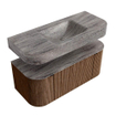MONDIAZ THOR-DLUX 110cm badmeubel ronding links + rechts kleur Walnut met 1 lade en 2 deuren. Vrijhangende wastafel CLOUD Midden 1 kraangat kleur Oza. SW1462972