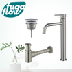 FugaFlow Eccelente Sobrado Slim Slim Kit mitigeur lavabo - robinet rehaussé - bonde non-obturable - siphon design bas - PVD Inox brossé SW1124359