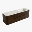 Mondiaz CIRO-DLUX Ensemble de meubles de salle de bains - 160x45x50cm - Plan-vasque Solid surface Ostra - 1 lavabo à droite - sans trous de robinetterie - 4 tiroirs - Noyer SW1530389