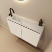 MONDIAZ TURE-DLUX Meuble toilette - 80cm - Talc - EDEN - vasque Opalo - position gauche - 1 trou de robinet SW1104174