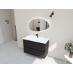 HR Infinity XXL ensemble de meubles de salle de bain 3d 100 cm 1 lavabo en céramique djazz blanc 1 trou pour le robinet 2 tiroirs noir mat SW863471