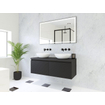 HR badmeubelen Matrix 3D badkamermeubelset 120cm 2 laden greeploos met greeplijst in kleur Zwart mat met bovenblad zwart mat SW857088