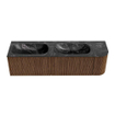 MONDIAZ KURVE-DLUX 165cm Meuble salle de bain avec module 25 D - couleur Walnut - 2 tiroirs - 1 porte - vasque STOR SMALL double / gauche - 2 trous de robinet - couleur Lava SW1137293