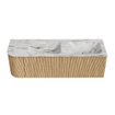 MONDIAZ KURVE-DLUX 145cm Meuble salle de bain avec module 25 G - couleur Oak - 1 tiroir - 1 porte - vasque LEAF double / droite - sans trou de robinet - couleur Glace SW1137966