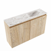 MONDIAZ TURE-DLUX Meuble toilette - 80cm - Washed Oak - EDEN - vasque Glace - position droite - sans trou de robinet SW1103579