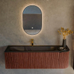 Mondiaz KURVE Ensemble de meuble de salle de bains - 145x46x40cm - 1 tiroir - 1 porte - lavabo solid surface - gauche - 1 trou de robinet - Ruby SW1415354