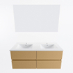 Mondiaz VICA ensemble de meuble de salle de bain - 120cm - meuble sous-vasque oro - 4 tiroirs - lavabo denia double - 2 trous de robinet - couleur Blanc Brillant - miroir LED - version XL 60cm de haut SW1091958