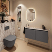 MONDIAZ TURE-DLUX Meuble toilette - 100cm - Dark Grey - EDEN - vasque Glace - position gauche - 1 trou de robinet SW1103252