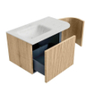 MONDIAZ KURVE-DLUX 75cm Meuble salle de bain avec module 25 D - couleur Oak - 1 tiroir - 1 porte - vasque GRUNNE gauche - 1 trou de robinet - couleur Opalo SW1137524