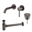 Fortifura Calvi Slim Kit mitigeur lavabo - robinet encastrable - bonde non-obturable - siphon design bas - PVD Gunmetal SW891947