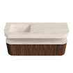MONDIAZ THOR-DLUX 150cm badmeubel ronding links + rechts kleur Walnut met 1 lade en 2 deuren. Vrijhangende wastafel CLOUD Links 1 kraangat kleur Meli. SW1464763