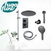 FugaFlow Eccelente Sobrado Ensemble de douche pluie encastrable - thermostatique - bras plafond - barre curseur - pommeau 25cm - douchette ronde - Gunmetal SW1124063