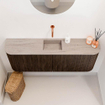 Mondiaz JOYA-DLUX 113.2cm toiletmeubel - ronding links en rechts kleur Walnut - Wastafel FAYE positie Midden Zonder kraangat kleur Saba. SW1424727