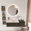 MONDIAZ BUKLA 120cm ensemble de meuble avec module 40 couleur Marron Foncé avec 2 tiroirs. Lavabo CLOUD à gauche 0 trous de robinet couleur Talc. SW1382013