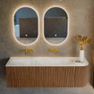 MONDIAZ KURVE-DLUX 145cm Meuble salle de bain avec module 25 D - couleur Walnut - 1 tiroir - 1 porte - vasque BIG LARGE gauche - sans trou de robinet - couleur Opalo SW1137648