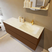 Mondiaz VICA-DLUX Ensemble de meuble de salle de bain - 130cm - meuble sous-vasque repos - 4 tiroirs - lavabo encastré cloud droite - 1 trou de robinet - version haute de 60cm - opalo SW1086451