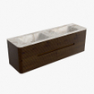 Mondiaz CIRO-DLUX Ensemble de meubles de salle de bains - 160x45x50cm - Plan vasque solid surface Frappe - 2 vasques Double - 2 trous de robinet - 4 tiroirs - Noyer SW1530214