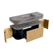 MONDIAZ THOR-DLUX 120cm badmeubel ronding links + rechts kleur Oak met 1 lade en 2 deuren. Vrijhangende wastafel CLOUD Midden zonder kraangat kleur Sombra. SW1463645