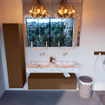 Mondiaz ALAN-DLUX Ensemble de meuble - 120cm - meuble Rust mat - 1 tiroir - Lavabo Cloud Glace suspendu - vasque Gauche et droite - 0 trous de robinet SW806033