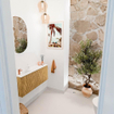 Mondiaz JOYA 90cm toiletmeubel - kleur Oak - Wastafel FAYE positie Links 1 kraangat kleur Talc. SW1421128