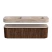 MONDIAZ THOR-DLUX 160cm badmeubel ronding links + rechts kleur Walnut met 1 lade en 2 deuren. Vrijhangende wastafel CLOUD Dubbel 2 kraangaten kleur Saba. SW1465380