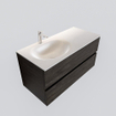 MONDIAZ VICA Ensemble de meuble salle de bain - 100cm - 2 tiroirs - lavabo Moon gauche - 1 trou de robinet - solid surface marron foncé SW409938
