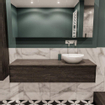 MONDIAZ LUSH Ensemble de meuble salle de bain - 150cm - 1 tiroir - lavabo BARCO - vasque à droite - 0 trous de robinet - marron foncé SW409609