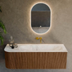 MONDIAZ KURVE-DLUX 135cm Meuble salle de bain avec module 25 G - couleur Walnut - 1 tiroir - 1 porte - vasque BIG MEDIUM droite - sans trou de robinet - couleur Frappe SW1137476