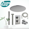 FugaFlow Eccelente Sobrado ensemble de douche à effet pluie encastré avec thermostat bras de plafond barre de douche douche à main acier inoxydable brossé SW1124094