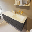 Mondiaz VICA-DLUX ensemble de meuble de salle de bain - 130cm - meuble sous-vasque gris foncé - 2 tiroirs - lavabo encastré cloud droite - sans trous de robinet - version haute de 60cm - opalo SW1087843