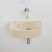 QeramiQ Fuente Ensemble de Lavabo - 40x21.5x12cm - lisse - demi-rond - sans trou pour robinet - céramique - ensemble de robinet en acier inoxydable brossé - bouchon de vidange - siphon réduit - beige SW1233101