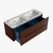Mondiaz CIRO-DLUX Ensemble meuble de salle de bains - 130x45x50cm - Plan vasque solid surface Glace - 2 vasques Double - 2 trous de robinetterie - 4 tiroirs - Ruby SW1531653