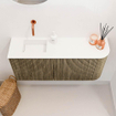 Mondiaz JOYA Meuble WC 91,6 cm - arrondi à droite couleur Dusk - Lavabo FAYE position gauche sans trou de robinet couleur Talc. SW1421596