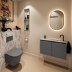 MONDIAZ TURE-DLUX 80cm toiletmeubel Dark Grey. EDEN wastafel Glace positie rechts. Met 1 kraangat. SW1103310