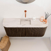 Mondiaz JOYA-DLUX 93.2cm toiletmeubel - ronding links en rechts kleur Walnut - Wastafel FAYE positie Midden Zonder kraangat kleur Nata. SW1424526