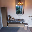 Mondiaz ALAN-DLUX Ensemble de meuble - 130cm - meuble Smoke mat - 1 tiroir - Lavabo Cloud Lava suspendu - vasque Droite - 1 trou de robinet SW808297