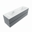 Mondiaz VICA-DLUX ensemble de meuble de salle de bain - 150cm - meuble sous-vasque plata - 2 tiroirs - lavabo encastrée cloud double - sans trous de robinet - version haute de 60cm - opalo SW1086308