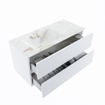 MONDIAZ VICA-DLUX Ensemble meuble de salle de bains - 100cm - sous-meuble talc - 2 tiroirs - vasque encastrée cloud gauche - 1 trou de robinet - version haute 60cm - frape SW1088542