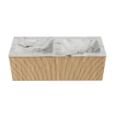 MONDIAZ KURVE-DLUX 120cm Meuble salle de bain - couleur Oak - 1 tiroir - vasque LEAF double - 2 trous de robinet - couleur Glace SW1137973