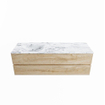 VICA-DLUX 150 cm en finition Chêne Lavé (Washed Oak), avec 2 tiroirs. Vasque encastrée CLOUD à gauche, 1 trou pour robinet, coloris Glace. SW902266