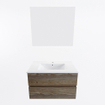 Mondiaz VICA ensemble de meuble de salle de bain - 80cm - meuble sous-vasque marron foncé gris - 2 tiroirs - lavabo denia milieu - 1 trou de robinet - couleur Blanc Brillant - miroir LED - version XL 60cm haut SW1092038