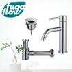 FugaFlow Eccelente Sobrado Slim Slim Kit mitigeur lavabo - robinet bas - bonde non-obturable - siphon design bas - Chrome brillant SW1124376