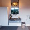 Mondiaz ALAN-DLUX Ensemble de meuble - 100cm - meuble Talc mat - 1 tiroir - Lavabo Cloud Lava suspendu - vasque Centre - 0 trous de robinet SW807977