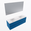 Mondiaz VICA ensemble de meuble de salle de bain - 140cm - meuble sous-vasque jeans - 4 tiroirs - lavabo moon double - 2 trous de robinet - couleur talc - miroir LED - version XL 60cm de haut SW1092195